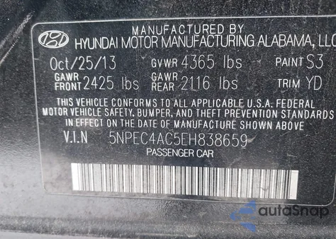 2014 Hyundai Sonata Limited from USA, damaged, VIN 5NPEC4AC5EH838659